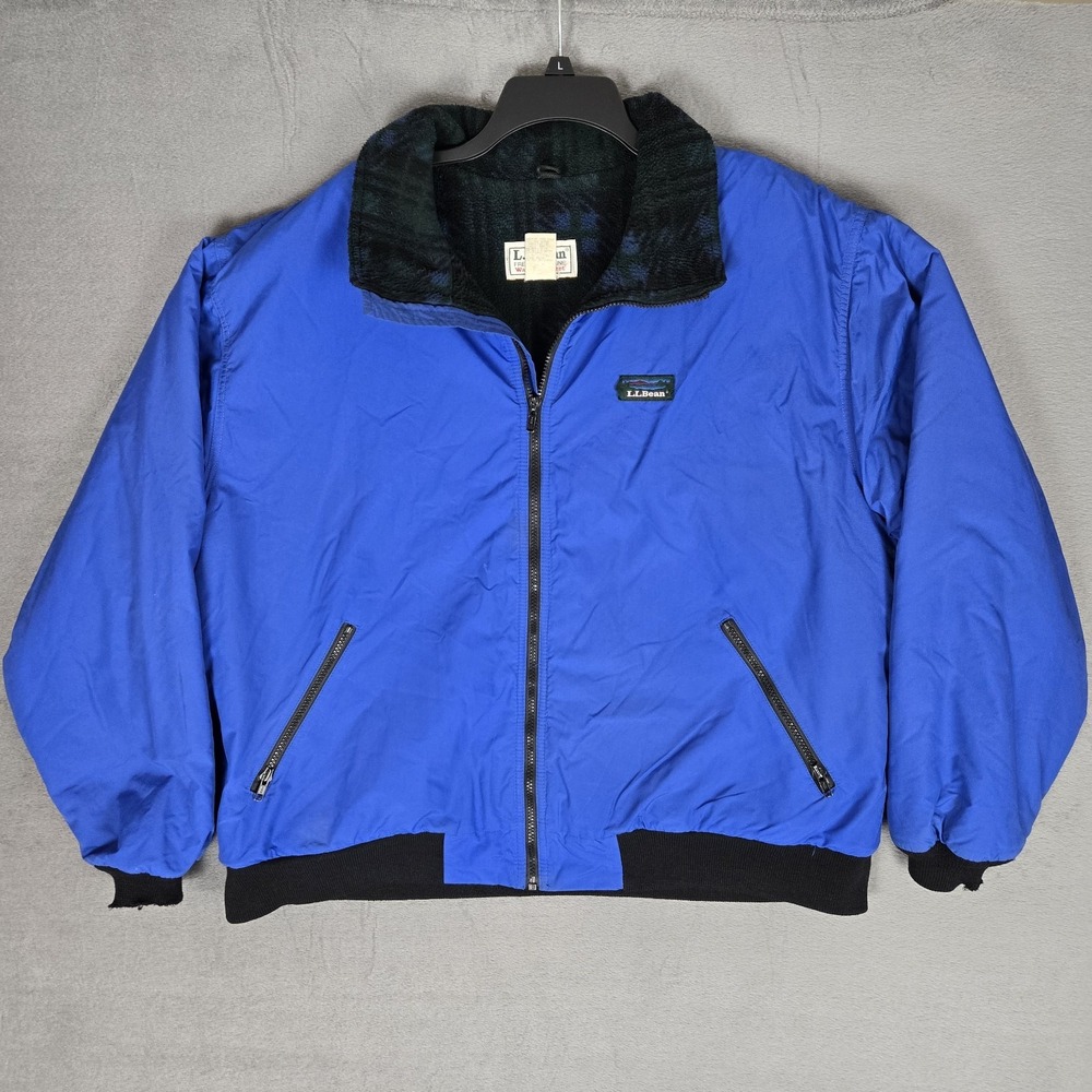 VTG 90s LL Bean Warm Up Jacket Men XL Blue Aztec Fleece Lined Bomber Jacket USA